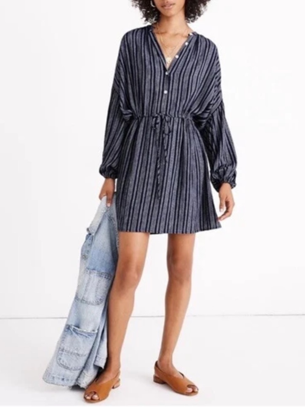 Christy Dawn Navy and White Striped Mini Dress with Drawstring Waist